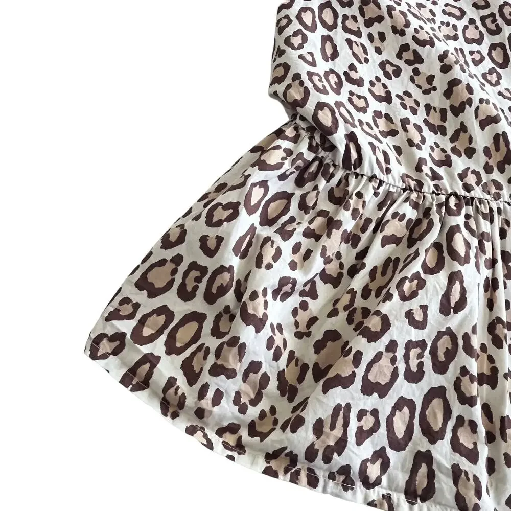 Janie and Jack Snow Leopard Print Tiered Puff Sleeve Dress Girls Size 10
